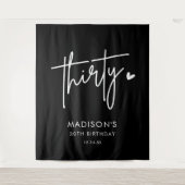 Zwarte Minimalistische Dertigste 30ste Verjaardags Wandkleed (Voorkant)