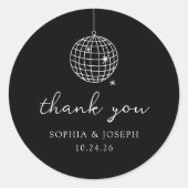 Zwarte minimalistische discobal | Bruiloft Ronde Sticker (Voorkant)