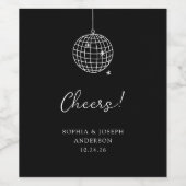 Zwarte minimalistische discobal | Bruiloft Wijn Etiket (Enkel label)