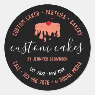 Zwarte Minimalistische Druppelende Crème Bakkerij  Ronde Sticker