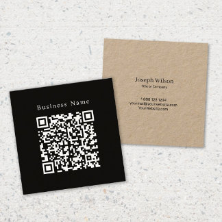 Zwarte minimalistische Elegant aangepaste QR-code Vierkante Visitekaartje