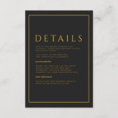 Zwarte minimalistische elegante bruiloft details informatiekaartje (Voorkant)