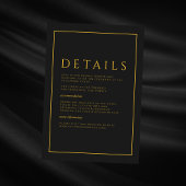 Zwarte minimalistische elegante bruiloft details informatiekaartje