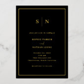 Zwarte minimalistische en chique grens bruiloft |  folie uitnodiging (Voorkant)