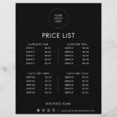 Zwarte minimalistische formele prijslijst (Voorkant)