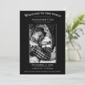 Zwarte minimalistische foto geboorteaankondiging aankondiging (Staand voorkant)