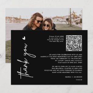Zwarte Minimalistische Foto QR Code Dankkaart  Bedankkaart