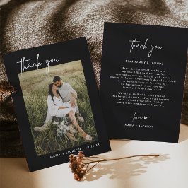 Zwarte Minimalistische Foto Trouw Bedankkaartjes Bedankkaart