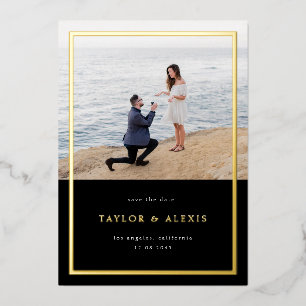 Zwarte Minimalistische Frame Foto Save the Date Go Folie Uitnodiging