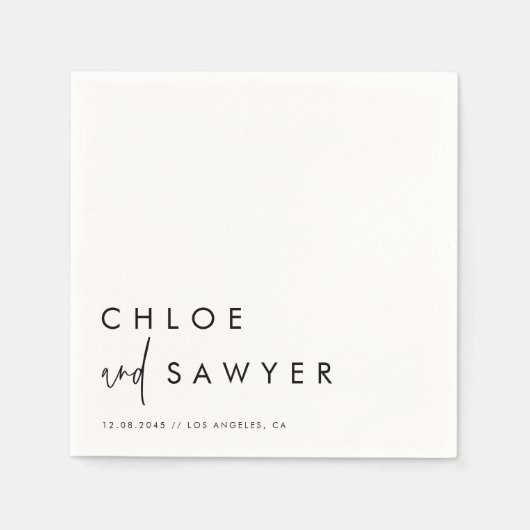 Zwarte minimalistische handgeschreven script bruil servet (Voorkant)