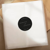 Zwarte Minimalistische Moderne Elegante Bruiloft Ronde Sticker