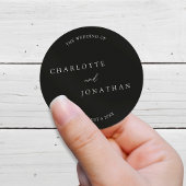 Zwarte Minimalistische Moderne Elegante Bruiloft Ronde Sticker