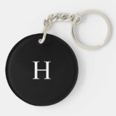 Zwarte Minimalistische Moderne Elegante Monogram Sleutelhanger (Achterkant)