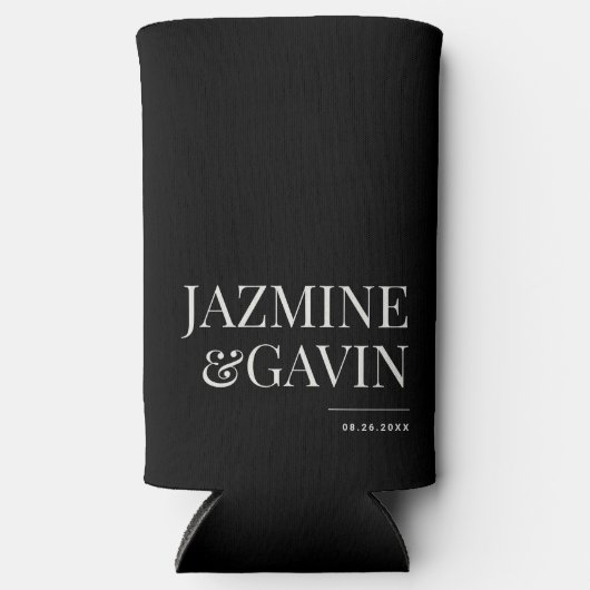 Zwarte minimalistische moderne gepersonaliseerde b seltzer blikjeskoeler (Voorkant)