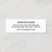 Zwarte minimalistische moderne kortingskaart mini visitekaartje (Achterkant)
