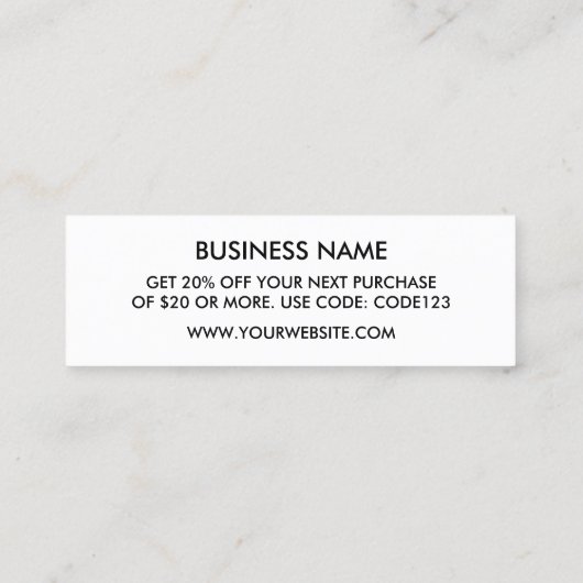 Zwarte minimalistische moderne  kortingskaart mini visitekaartje (Achterkant)