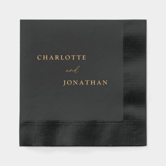Zwarte minimalistische moderne legante bruiloft folie servetten (Voorkant)