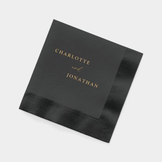 Zwarte minimalistische moderne legante bruiloft folie servetten (Links)