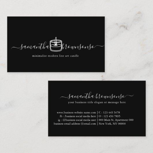 Zwarte, minimalistische moderne lijnkunstkaars visitekaartje (Voorkant / Achterkant)