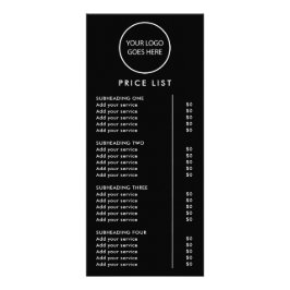Zwarte minimalistische moderne Logo prijslijst Reclamekaart