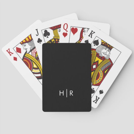 Zwarte Minimalistische Moderne Monogram Pokerkaarten (Achterkant)