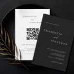 Zwarte minimalistische moderne QR-code bruiloft Kaart<br><div class="desc">Uitnodiging tot een zwarte minimalistische moderne QR-code voor bruiloft</div>