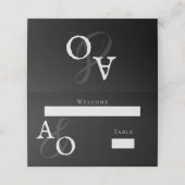 Zwarte minimalistische monogram bruiloft receptie plaatskaartje (Buitenkant ongevouwen)