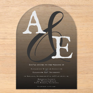 Zwarte Minimalistische Monogram Trouw Acryl Uitnodigingen
