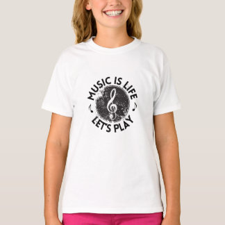 Zwarte minimalistische muziek meisjes T-shirts