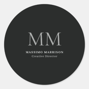 Zwarte Minimalistische Professioneel Monogram Ronde Sticker