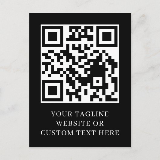 Zwarte Minimalistische QR Aangepaste Tekst Postkaa Briefkaart (Voorkant)