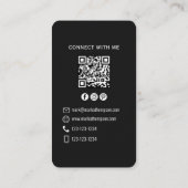 Zwarte Minimalistische QR Code Foto Connect Modern Visitekaartje (Achterkant)