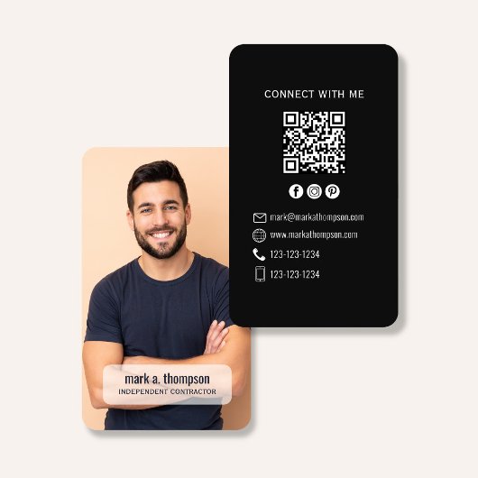 Zwarte Minimalistische QR Code Foto Connect Modern Visitekaartje