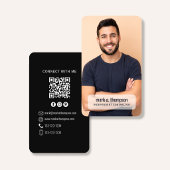 Zwarte Minimalistische QR Code Foto Connect Modern Visitekaartje