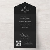 Zwarte Minimalistische Retro Typografie QR Code All In One Uitnodiging (Binnen)