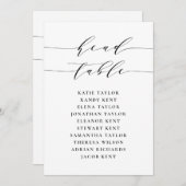 Zwarte Minimalistische Script Head Table Kaart (Voorkant / Achterkant)