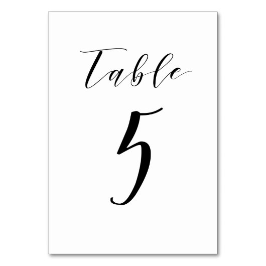 Zwarte minimalistische script tafelnummer voor de  (Voorkant)