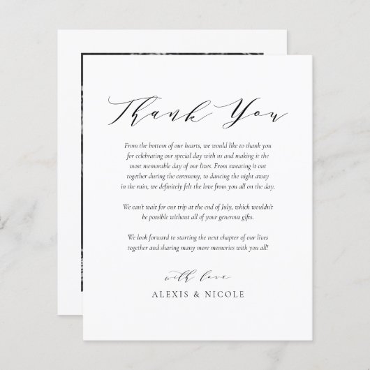 Zwarte minimalistische scriptweduwnaar Hartelijk d (Voorkant / Achterkant)