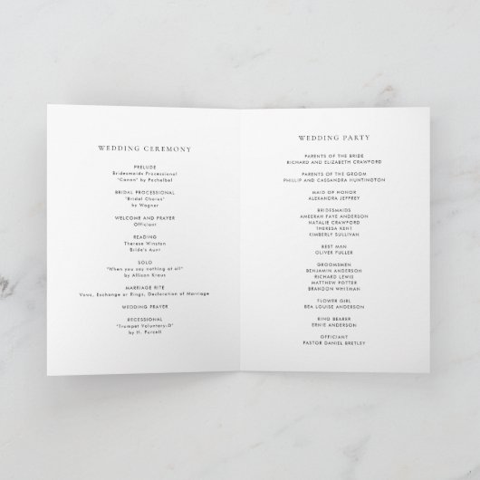 Zwarte Minimalistische Sierlijke Script Bruiloft Programma (Binnen)