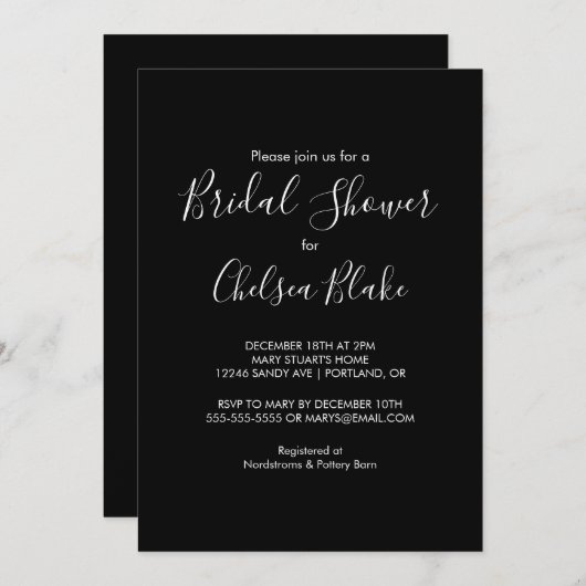Zwarte Minimalistische Trouwfeest Uitnodiging (Voorkant / Achterkant)