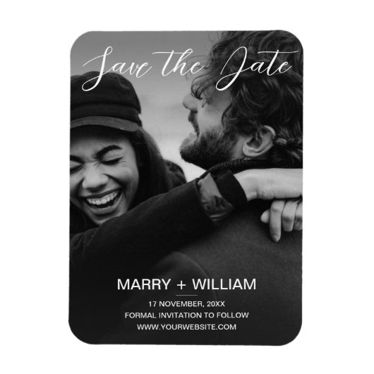 Zwarte Minimalistische Trouwfoto Save The Date Magneet (Verticaal)