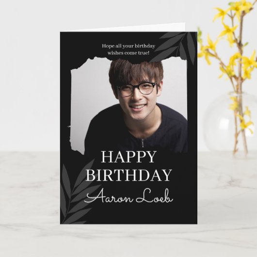 Zwarte Minimalistische Verjaardag Vouwkaart  Kaart (Gele Bloem)