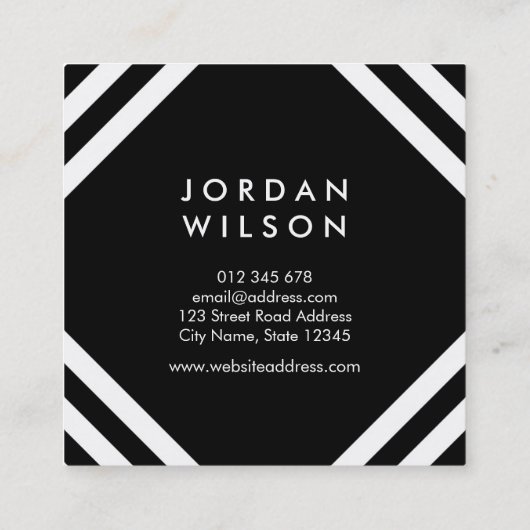 Zwarte minimalistische witte vierkant lijnen Geome Vierkante Visitekaartje (Achterkant)