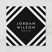 Zwarte minimalistische witte vierkant lijnen Geome Vierkante Visitekaartje (Voorkant)