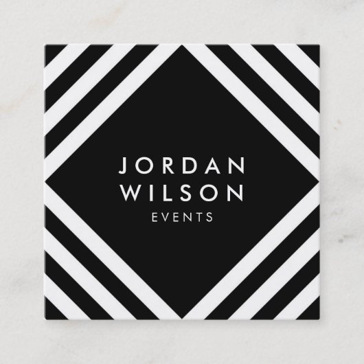 Zwarte minimalistische witte vierkant lijnen Geome Vierkante Visitekaartje (Voorkant)