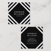 Zwarte minimalistische witte vierkant lijnen Geome Vierkante Visitekaartje (Voorkant / Achterkant)