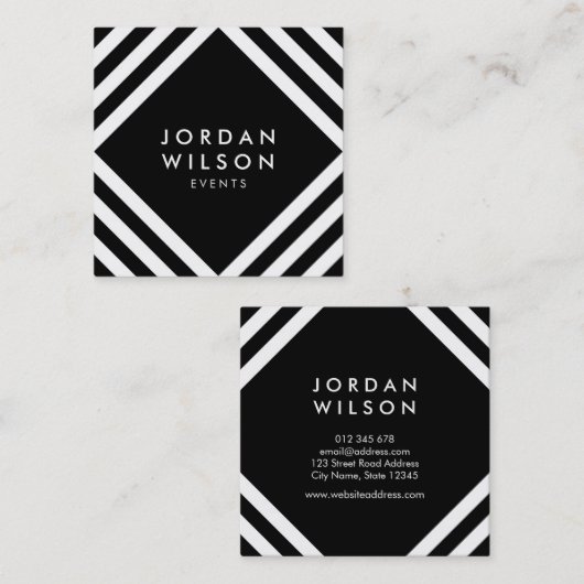 Zwarte minimalistische witte vierkant lijnen Geome Vierkante Visitekaartje (Voorkant / Achterkant)