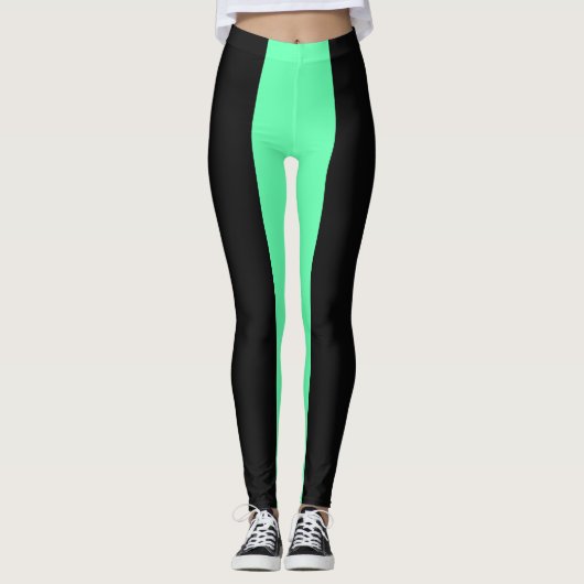 Zwarte/Mint kleurenblok Leggings van vrouwen (Voorkant)