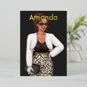 Zwarte Mode van de Leopard Birthday Party Folie In Folie Uitnodiging (Staand Voorkant)