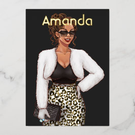 Zwarte Mode van de Leopard Birthday Party Folie In Uitnodiging